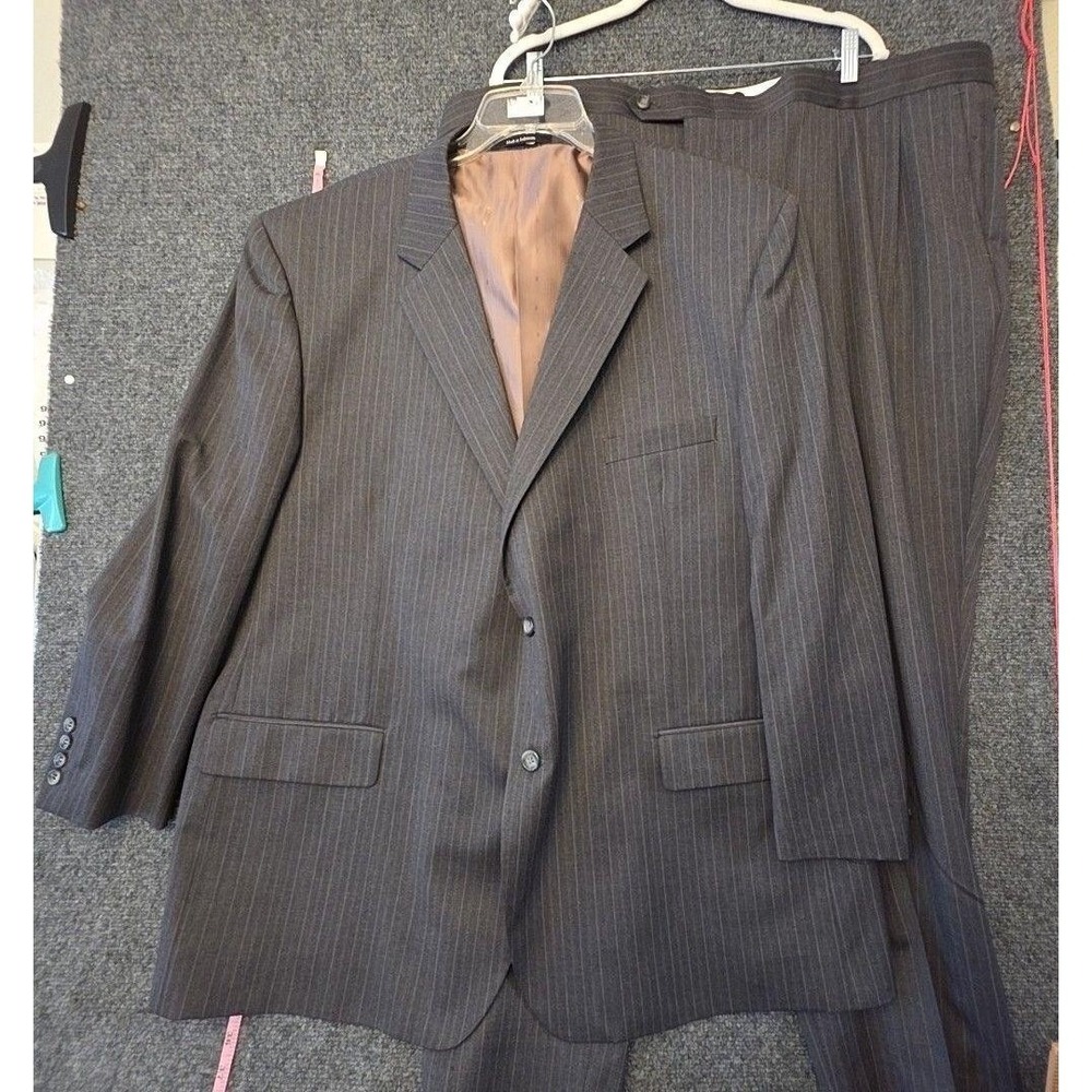 Joseph & Feiss Suit Mens 52 50x33 Gray Wool Stripe 2 Piece Jacket Pants Formal